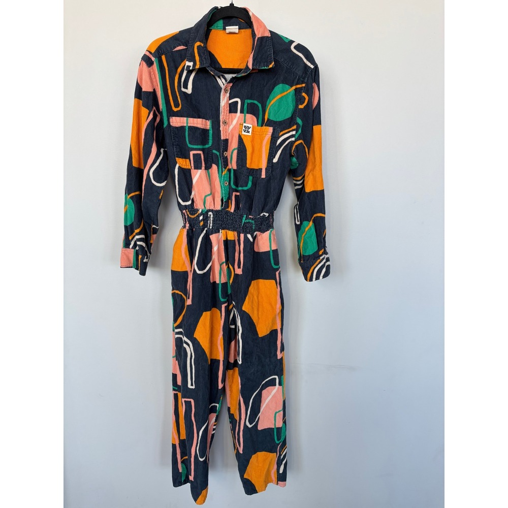 Lucy & Yak Corduroy Jumpsuit Abstract Geometric Print Boiler Suit Small